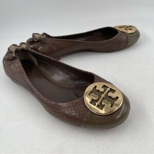 Tory Burch Women’s Serena 2 Taupe Snakeskin Ballet Flats Slippers - Size 8 M